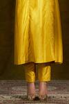 Buy_Weaver Story_Yellow Mulberry Silk Lining Cotton V Neck Kalidar Kurta And Pant Set _Online_at_Aza_Fashions