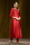 Buy_Weaver Story_Red Mulberry Silk Lining Shantoon Round Kurta And Pant Set _at_Aza_Fashions
