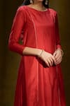 Weaver Story_Red Mulberry Silk Lining Shantoon Round Kurta And Pant Set _Online_at_Aza_Fashions