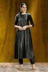 Buy_Weaver Story_Black Mulberry Silk Lining Cotton Round Kurta And Pant Set _at_Aza_Fashions