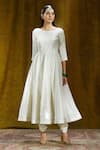 Buy_Weaver Story_Off White Mulberry Silk Lining Cotton Round Anarkali Set _at_Aza_Fashions