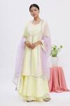 Buy_Surabhi Arya_Yellow Dupatta Organza, Kurta And Sharara Satin Linen Gota Embroidered Set _at_Aza_Fashions