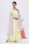 Surabhi Arya_Yellow Dupatta Organza, Kurta And Sharara Satin Linen Gota Embroidered Set _Online_at_Aza_Fashions