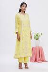 Surabhi Arya_Yellow Dupatta Net, Kurta Georgette, Pant Crepe Gota Work Embroidered Set _Online_at_Aza_Fashions