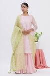 Surabhi Arya_Pink Dupatta Kota Silk, Kurta Organza, Sharara Tissue Jaal Embroidered Set _Online_at_Aza_Fashions
