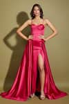 Buy_Asra_Pink Satin Solid Sweetheart Neck Draped Trail Gown _at_Aza_Fashions