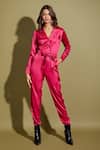 Buy_Asra_Pink Satin Jumpsuit With Belt_at_Aza_Fashions