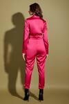 Shop_Asra_Pink Satin Jumpsuit With Belt_at_Aza_Fashions