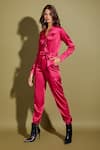 Asra_Pink Satin Jumpsuit With Belt_Online_at_Aza_Fashions