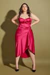 Buy_Asra_Pink Satin Sweetheart Neck Draped Corset Dress _at_Aza_Fashions