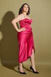 Asra_Pink Satin Sweetheart Neck Draped Corset Dress _Online_at_Aza_Fashions