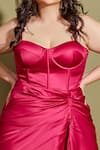 Asra_Pink Satin Sweetheart Neck Draped Corset Dress _at_Aza_Fashions