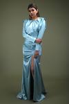 Buy_Asra_Blue Satin Boat Slit Gown _at_Aza_Fashions