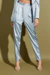 Asra_Blue Satin Solid Corset Sweetheart Neck Trouser And Blazer With _at_Aza_Fashions