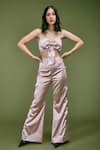 Buy_Asra_Pink Satin Solid Boot Cut Pant And Bow Top Set _at_Aza_Fashions