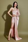 Buy_Asra_Pink Satin One Shoulder Asymmetric Draped Gown _at_Aza_Fashions