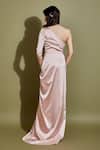 Shop_Asra_Pink Satin One Shoulder Asymmetric Draped Gown _at_Aza_Fashions