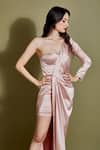 Buy_Asra_Pink Satin One Shoulder Asymmetric Draped Gown _Online_at_Aza_Fashions
