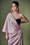 Buy_Asra_Pink Satin One Shoulder Draped Gown _Online_at_Aza_Fashions