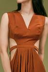 Asra_Orange Satin V Neck Side Cut-out Gown _Online_at_Aza_Fashions