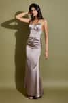 Asra_Purple Satin Solid Sweetheart Neck Corset Gown _Online_at_Aza_Fashions