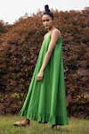 Shop_Kharakapas_Green Cotton Poplin V Neck Leafy Meadows Dress _Online_at_Aza_Fashions