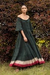 Buy_Kharakapas_Green Cotton Mulmul Shibori One Shoulder The Hills Are Calling Dress _at_Aza_Fashions