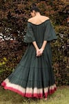 Shop_Kharakapas_Green Cotton Mulmul Shibori One Shoulder The Hills Are Calling Dress _at_Aza_Fashions