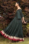 Shop_Kharakapas_Green Cotton Mulmul Shibori One Shoulder The Hills Are Calling Dress _Online_at_Aza_Fashions