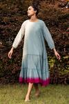 Buy_Kharakapas_Blue Mulmul Shibori Round Hues Of Horizon Dress _at_Aza_Fashions