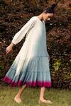Kharakapas_Blue Mulmul Shibori Round Hues Of Horizon Dress _Online_at_Aza_Fashions
