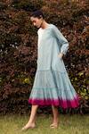 Shop_Kharakapas_Blue Mulmul Shibori Round Hues Of Horizon Dress _Online_at_Aza_Fashions