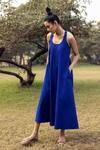 Kharakapas_Blue Poplin Round Ocean Tide Dress _Online_at_Aza_Fashions