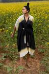 Buy_Kharakapas_Black Mulmul Cotton Shibori V Neck Dusk Till Dawn Kaftan _at_Aza_Fashions