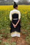 Shop_Kharakapas_Black Mulmul Cotton Shibori V Neck Dusk Till Dawn Kaftan _at_Aza_Fashions