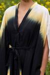 Kharakapas_Black Mulmul Cotton Shibori V Neck Dusk Till Dawn Kaftan _at_Aza_Fashions