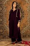 Priya Chaudhary_Purple Silk Velvet Kurta And Pant Set_Online_at_Aza_Fashions