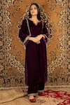 Buy_Priya Chaudhary_Purple Silk Velvet Embroidered Sequin Kurta For Kids_at_Aza_Fashions