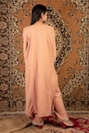 Shop_Priya Chaudhary_Peach Silk Velvet Embroidered Sequin V Neck Kurta _at_Aza_Fashions