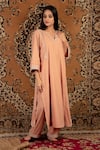 Priya Chaudhary_Peach Silk Velvet Embroidered Sequin V Neck Kurta _Online_at_Aza_Fashions