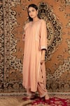 Buy_Priya Chaudhary_Peach Silk Velvet Embroidered Sequin V Neck Kurta _Online_at_Aza_Fashions