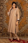 Buy_Priya Chaudhary_Brown Silk Velvet Embroidered Sequin V Neck Kurta And Pant Set _at_Aza_Fashions