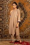 Priya Chaudhary_Brown Silk Velvet Embroidered Sequin V Neck Kurta And Pant Set _Online_at_Aza_Fashions