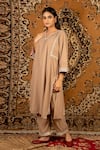 Buy_Priya Chaudhary_Brown Silk Velvet Embroidered Sequin V Neck Kurta _at_Aza_Fashions