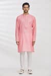 RNG Safawala_Pink Bundi Blended Silk Kurta Cotton Silk Churidar Dupion And Set For Kids For Kids_Online_at_Aza_Fashions