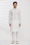 RNG Safawala_White Bundi Blended  Kurta And Churidar Dupion & Set For Kids For Kids_Online_at_Aza_Fashions