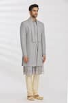 Rng Safawala_Grey Kurta And Pant Dupion Silk, Jacket French Terry Sequins Longline & Set _Online_at_Aza_Fashions