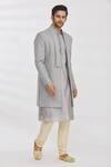Buy_Rng Safawala_Grey Kurta And Pant Dupion Silk, Jacket French Terry Sequins Longline & Set _Online_at_Aza_Fashions