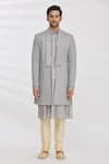 Shop_Rng Safawala_Grey Kurta And Pant Dupion Silk, Jacket French Terry Sequins Longline & Set _Online_at_Aza_Fashions