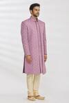 RNG Safawala_Purple Jacket And Achkan Blended  Pant Dupion Longline & Set _Online_at_Aza_Fashions